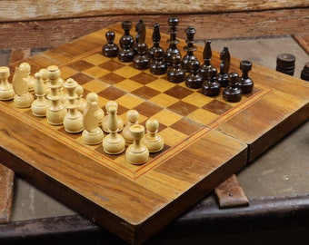 Very Big Chess and backgammon , Full Set, Vintage Bulgaria Chess, Wooden Chess Board, Table Game Wood Chess Set.