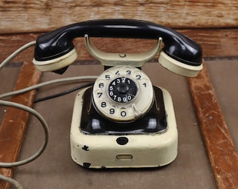 Rotary Phone Dial Phone Telephone Wonderfully Retro black phone metal black and white phone. Retro home decor.