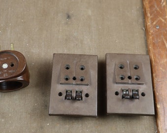 Wall power strip and Two old ceramic, bakelitis electric wall socket