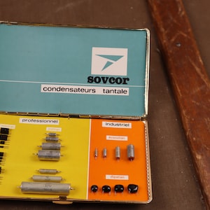 Sovcor capacitors in box, professional and industrial samples of capacitors &quot;Sovcor&quot;