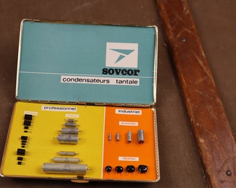 Sovcor capacitors in box, professional and industrial samples of capacitors "Sovcor"