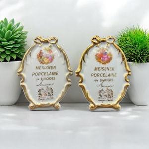 Limoges Meissner Porcelaine Miniature Gold Edged Decorative Ornaments - Stands 9cm Height - Vintage - Gift - Prop