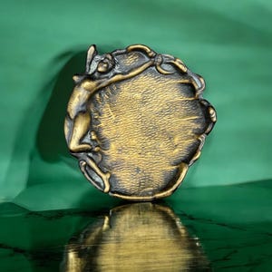 Art Nouveau Naked Woman figure on Brass Pocket/ Coin or Ring Dish, Antique Collectible Trinket Dish 10cm x 10cm - Gift