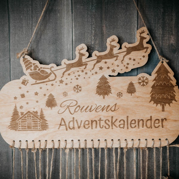 Adventskalender Schlitten zum Befüllen | Geschenk für Advent | personalisiert | Holz | graviert | Weihnachten | Kinder | Weihnachtsdeko