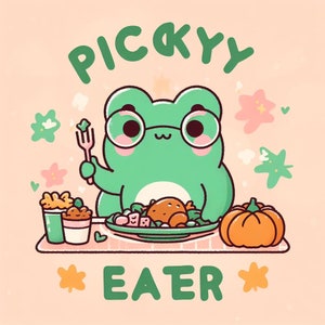 Cute frog / Thanksgiving dinner / picky eater / character / anime / cartoon / digital / clipart