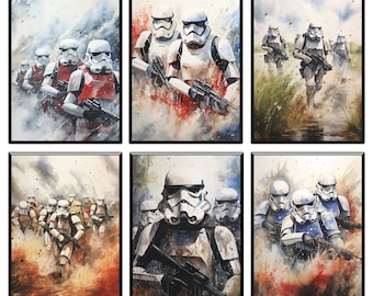 Set von 6 Star Wars Prints, Storm Trooper Wandkunst, Star Wars Poster, A4 Digital Download, Storm Trooper Poster Drucke, Star Wars Geschenke