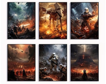 Set von 6 Star Wars Prints, Star Wars Wandkunst, A4 Digital Download, Star Wars Poster für Jungen Raum, Storm Trooper Kampfkunst, Schlafzimmer Dekor