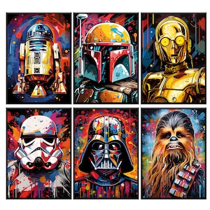 Star Wars Graffiti Art Set of 6, Star Wars Prints, Stars Wars Posters, A4 Digital Prints, Darth Vader, Storm Trooper, R2D2, Star Wars Gifts