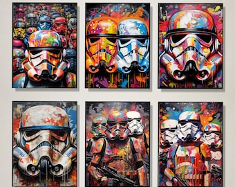 Storm Trooper Star Wars Graffiti Art Set 6, A4 Digital Art Prints, Star Wars Poster, Star Wars Room Decor, Storm Trooper Prints Decor