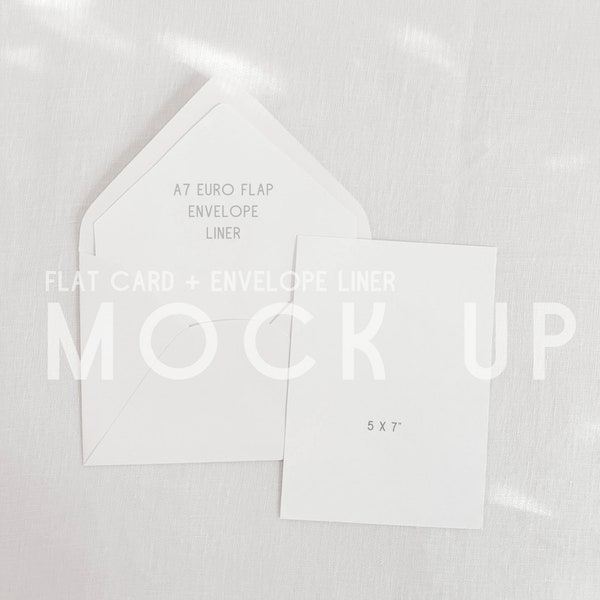 5x7 Card with Envelope Liner Mockup, Wedding Envelope Mockup, A7 Euro Flap Envelope, Stationery Invitation, Styled Stock Photography - 005