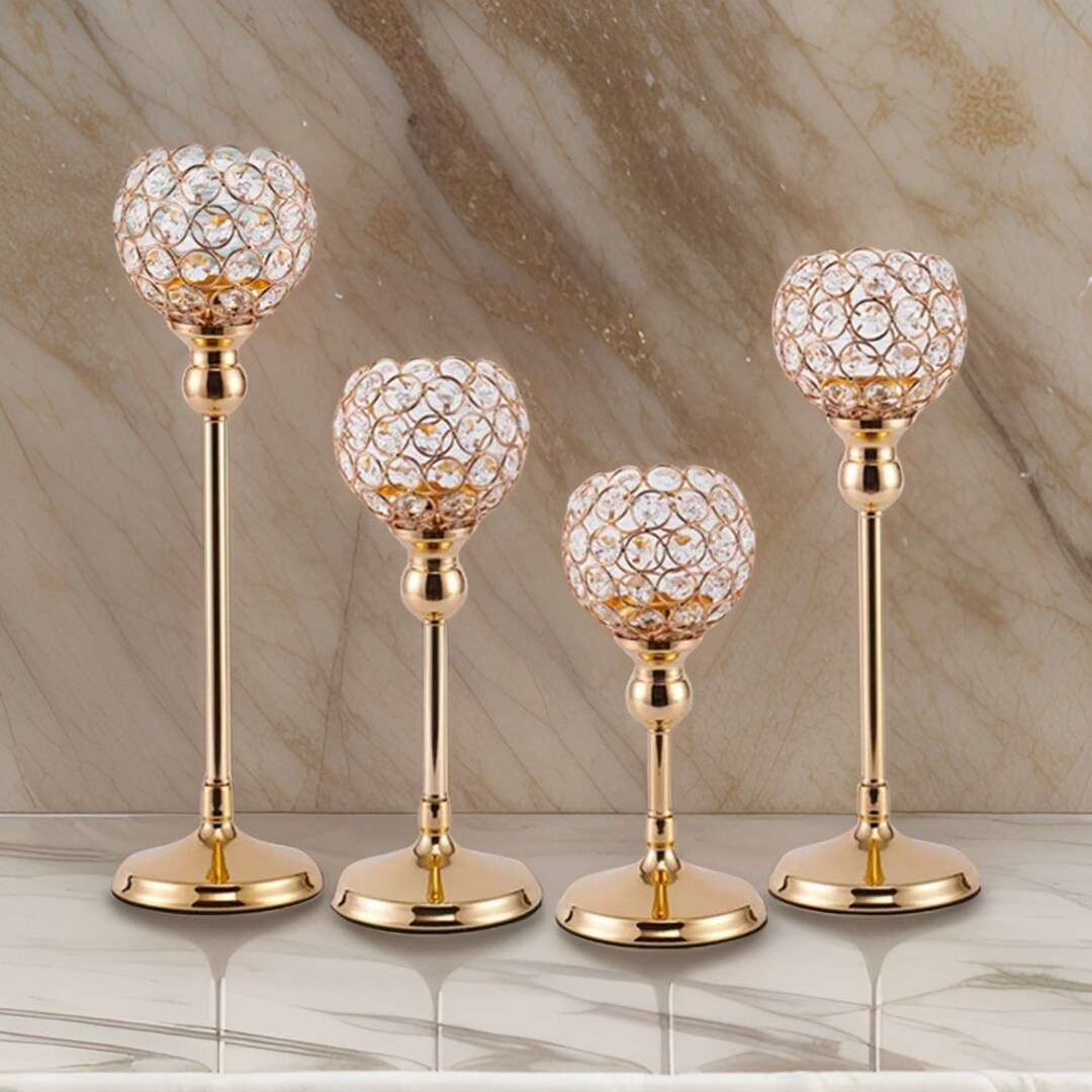 Modern Metal Candle Holders With Crystal Details Home Decor Etsy