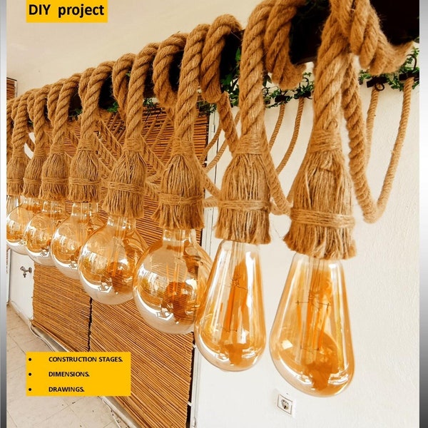 Diy rope lamp, rope chandelier, rope pendant lighting fixture pdf plan