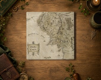 Porta-copos com mapa | Cartografia vintage em pergaminho | Porta-copos de pedra