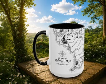 Tazza con mappa di un regno antico / Tazza da caffè per portatore di anelli / Regalo con mappa fantasy / 440 ml