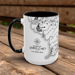 Tolkien Inspired World Map Mug | Fantasy Black & White Coffee Cup for LOTR Fans