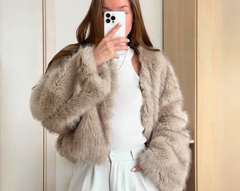 Luxury Cropped Fur Coat • Fluffy Short Fur Coat • Female Coat • Lady Cropped Jacket for Winter • Warm Fur Coat • Gift For Her Girlfriend