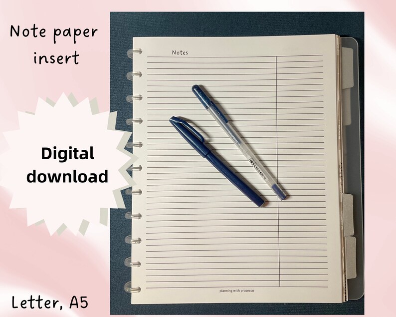 Note Paper For Inserts Lined Note Paper for Planning or Journaling | A5 or Letter | Printable ...