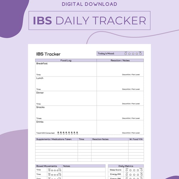 IBS Tracker, IBS Daily Log, Symptom Tracker, Irritable Bowel Syndrome Log, Food Sensitivity Tracker, IBS Daily Tracker, ibs food log