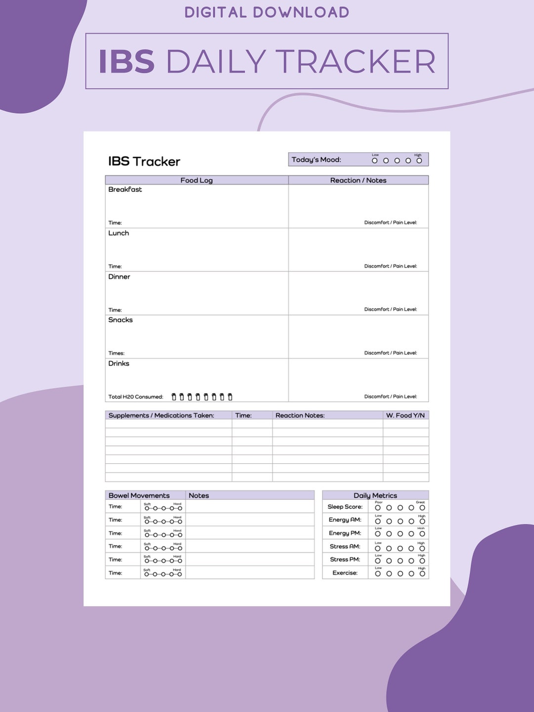 IBS Tracker, IBS Daily Log, Symptom Tracker, Irritable Bowel Syndrome