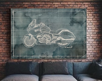 Modern abstract oversized canvas handmade art Custom personalized Vintage acrylic painting BMW bagger K1600B motorcycle Original artwork