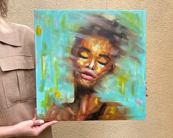 Girl Face painting preppy wall art custom oil painting african wall art  oil painting original artwork