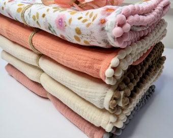 Muslin cloth 100 x 100 cm with bobbles, swaddle cloth, wrap cloth, handmade free shipping