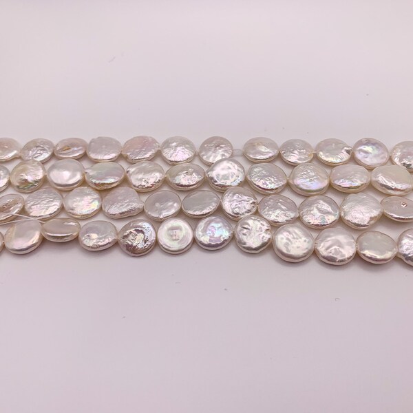 Freshwater pearls, Coin pearls 9 - 10 mm White