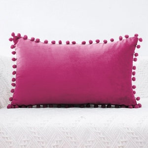 Rectangular throw pillow cover with pom-pom detail + cushion gift idea