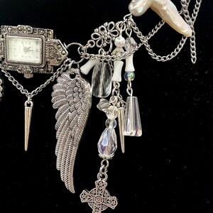 Ethereal Angel Wing Clock Necklace Geneva Clock Face Irregular Pearls