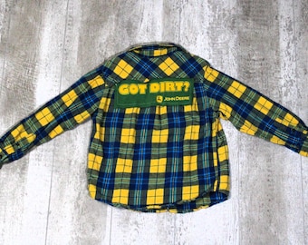 Upcycled Kids Graphic Flannel Shirt: Got Dirt John Deere