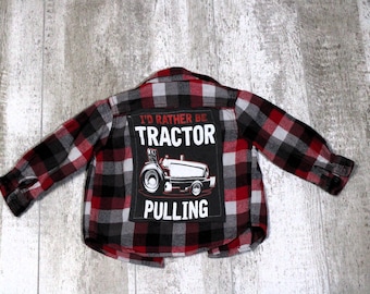 Upcycled Kids Graphic Flannel Shirt: Tractor Pulling