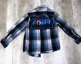 Upcycled Kids Graphic Flannel Shirt: Colorado Big Foot Sasquatch