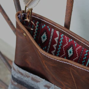 Handmade Leather & Pendleton Wool Pocket Bag | Western Crossbody Purse | Rustic Leather Shoulder Bag | Southwestern Gift
