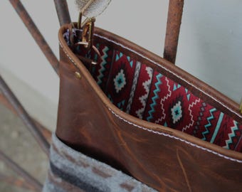Handmade Leather & Pendleton Wool Pocket Bag | Western Crossbody Purse | Rustic Leather Shoulder Bag | Southwestern Gift
