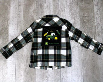 Upcycled Kids Graphic Flannel Shirt: John Deere Tractor