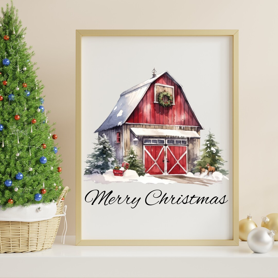 Merry Christmas Barn Printable Wall Art, Digital Download, Wall Art ...