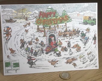 Funny Chicken Christmas Card X4 : Santa's Grotto Roundabout, Bungay (A5 Size)
