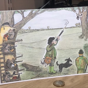Carte écureuil Gun Club A5 carte dessin animé tir carte écureuil avec arme carte écureuil vengeance carte Steve Royce Griffin carte écureuil dans un arbre