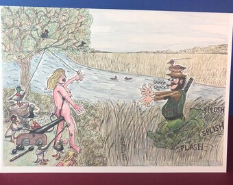Mallards Duck Shooting A5 Card: Hand Drawn Artwork