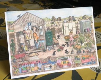 Naughty Allotment Scene Card, Rude Vegetable Pun, Gardening Birthday Card