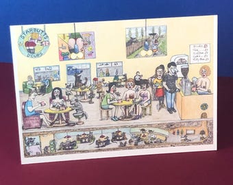 Starbutts Cafe A5 Card: Rude Cartoon Art by Steve Royce Griffin