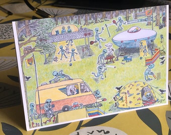 Tarjeta de picnic extraterrestre: Arte OVNI en el bosque de Rendlesham