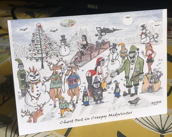 Goth Zombie Santa Xmas Card x 4 : Rude Punk Cartoon Art