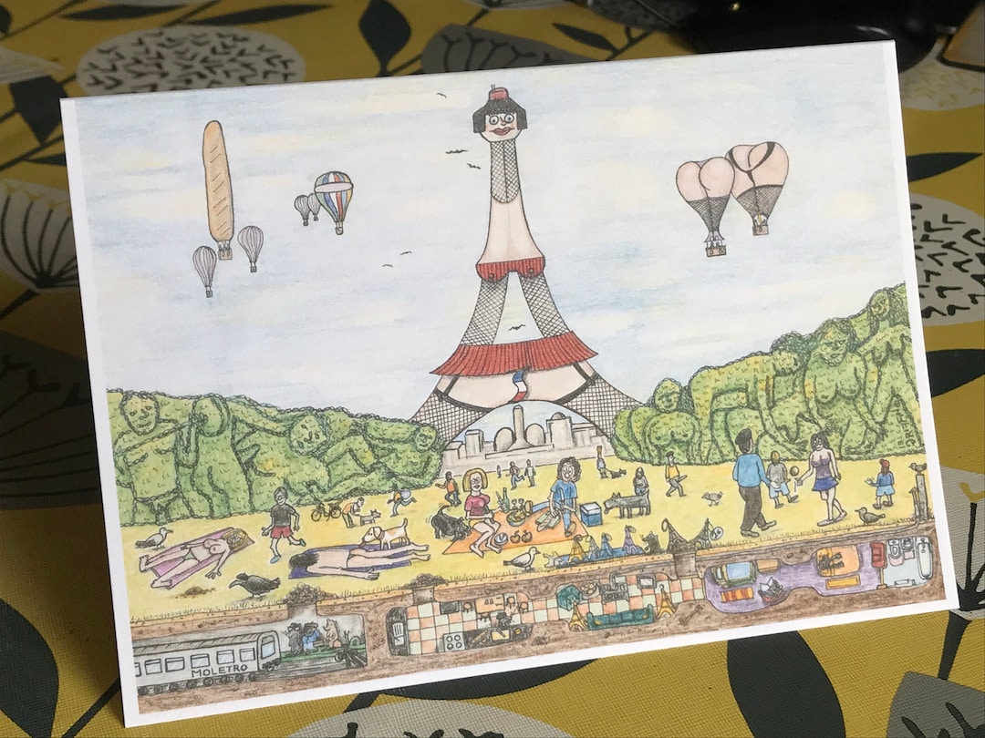 Fun Eiffel Tower Paris Card: Risque Cartoon Art - Etsy
