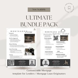 May include: A black and white printable template for mortgage lenders and loan originators. The template includes a checklist for the mortgage process and a checklist for the loan application process. The template is customizable and includes a QR code.