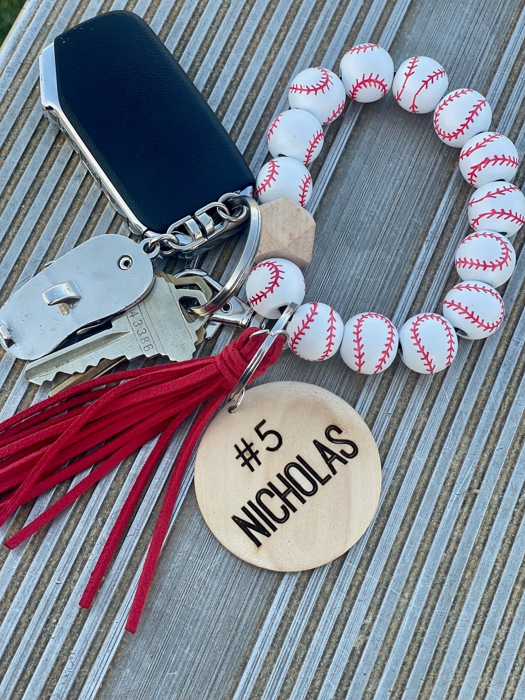 Wood Bead Wristlet/key Chain Ring Bracelet/key Holder/custom Etsy