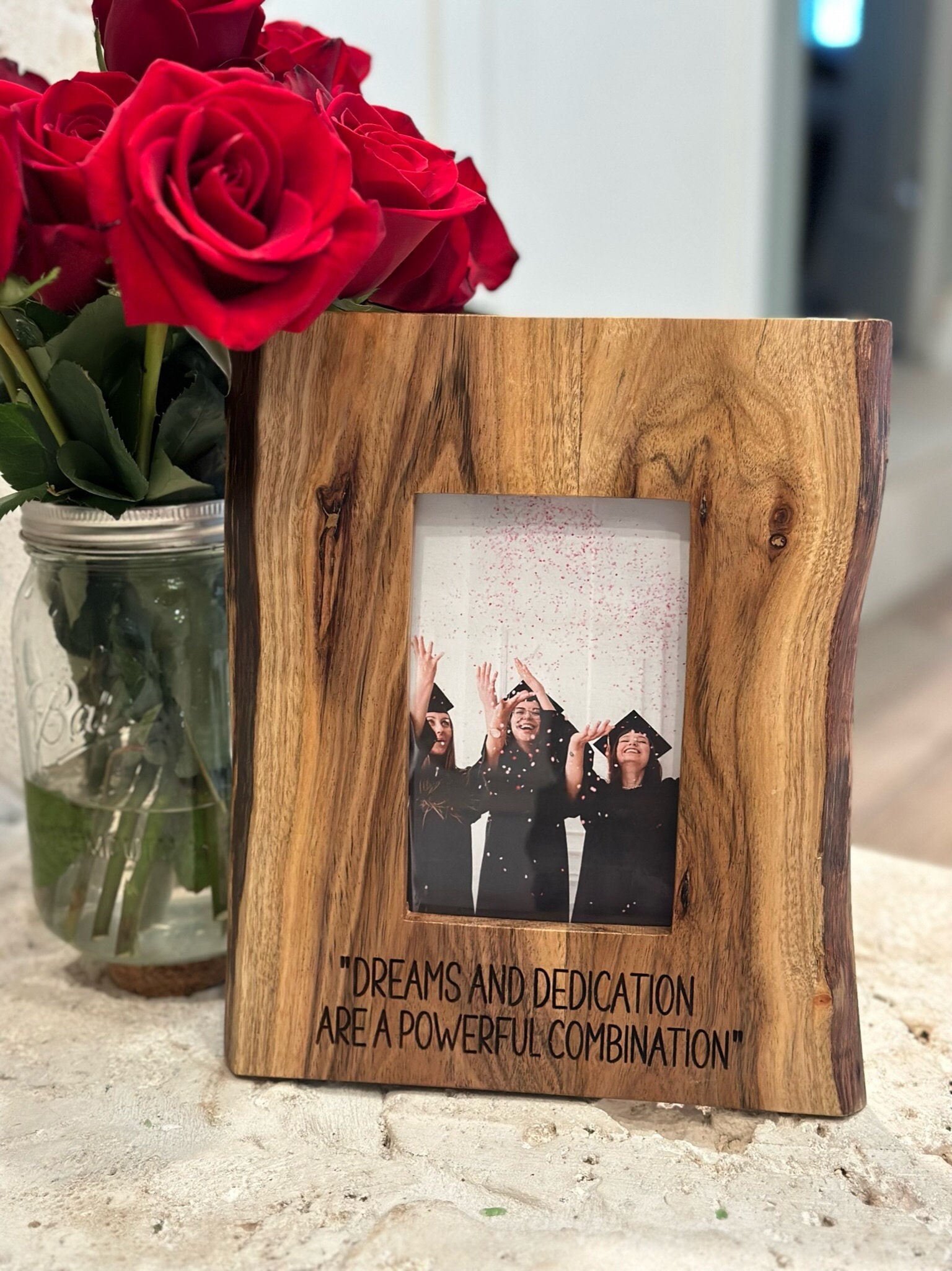 Personalized Live Edge Wood Picture Frame: Engraved Acacia Wood - Etsy