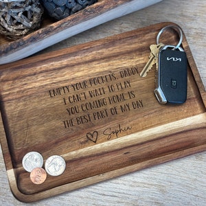 Personalized Acacia Wood Catch All Trinket Tray/Engraved Key Ring Jewelry Dish/5th Anniversary Gift/Work Desk Table Tray/Father's Day Gift