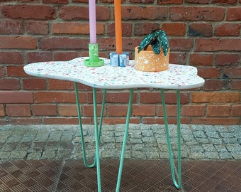 Cloud, side, balcony coffee table, terrazzo table with metal legs