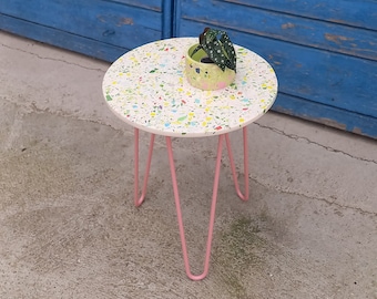 Coffee table, side table, balcony table, terrazzo table with metal legs